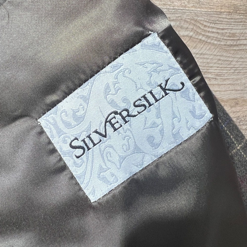 Silver Silk Plaid Blazer‎ Preppy Academia - Fits Smaller See Measurements - Picture 8 of 13